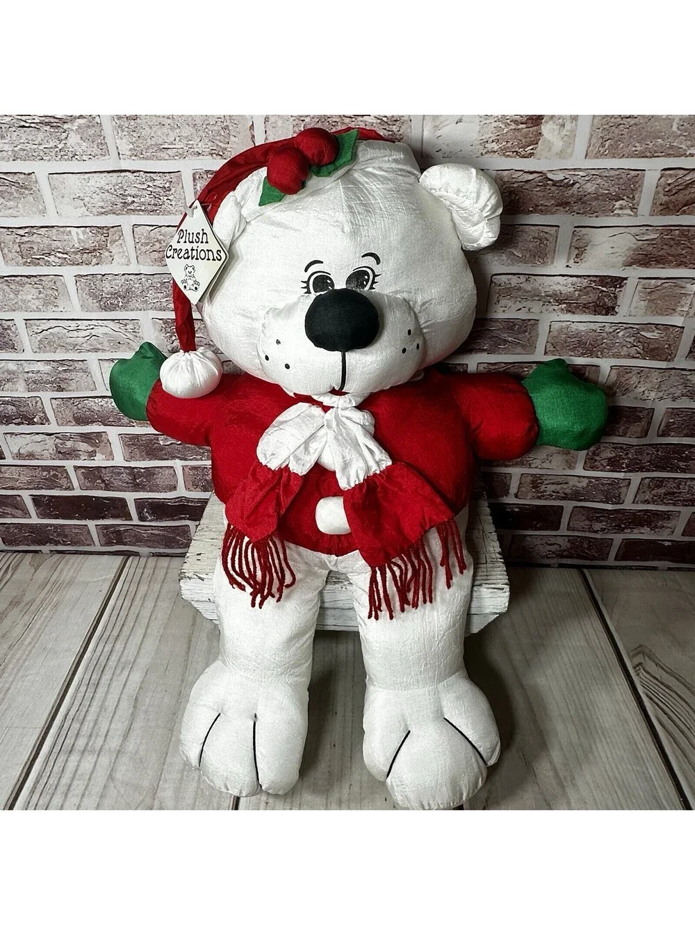 NOS! Vintage Large 24” Nylon Parachute Puffalump Polar Bear Santa Christmas